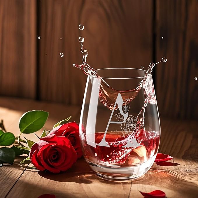 Valentines Day Gifts for Her, Gifts for Women Her Friend Mom Grandma Wife Sister Bridesmaid Nurse, Birthday Galentines Mothers Day Christmas, Personalized Initial Customized Wine Glasses 18OZ(A)