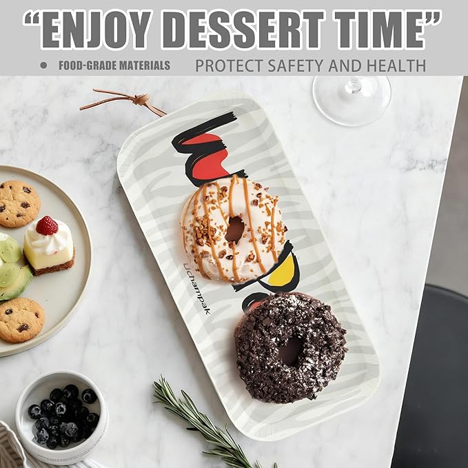 50 Pack 10.43 Inch Rectangle Paper Plates, Heavy Duty Disposable Plates Decorative Plates Party Plate Food Trays for Tacos, Dessert, Snack, Salad, Pasta, Camping Picnic Party (Zebra Stripe)