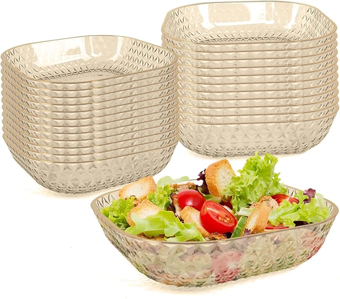 Clear Plastic Bowls, 24 Pack 22 Oz Plastic Serving Bowl Salad Serving Bowl Fruit Salad Bowl For Party Wedding Birthday Snack Fruit (Gold)