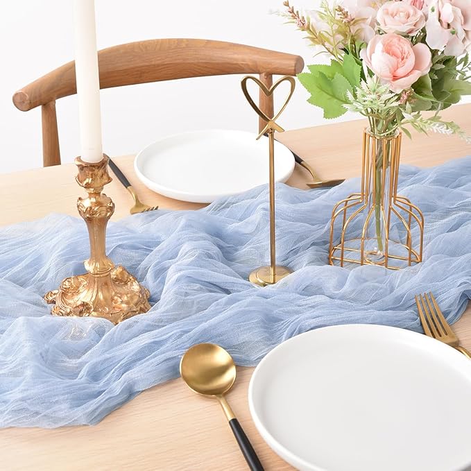 Joanlody Blue Cheesecloth Table Runner Fall Thanksgiving 10Ft Rustic Gauze Boho Cheese Cloth Table Runner for Wedding Bridal Baby Shower Decoration 6 Pack