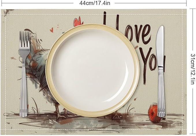 Rural Rooster Placemat Set, Vintage Farmhouse Funny Colorful Hand Drawn Watercolor Line Sketch Chicken Pattern Home Decor Linen Table Mats for Dining Room Kitchen Party (17x12in) x4P