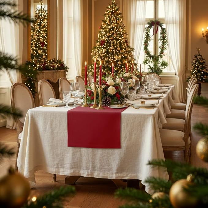 D'Moksha Homes Linen Red Table Runner 72 Inches Long - 100% Pure Linen 14 x 72 Inch Table Runner for Dining, Valentines, Spring - Machine Washable
