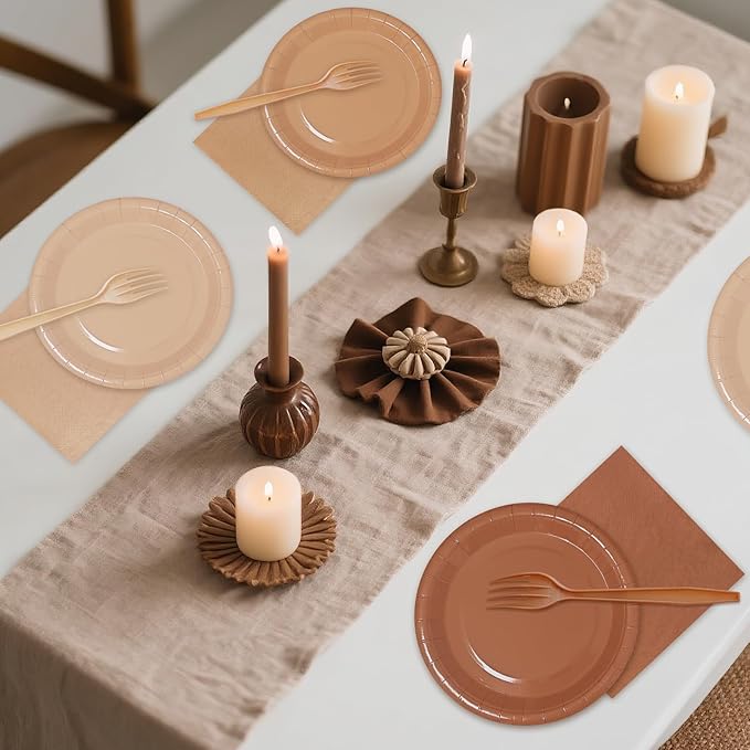 Serves 35 Guests Gradient Brown Plates and Napkins Party Supplies,7" Gradient Brown Birthday Dessert Paper Plates and Napkins,Disposable Party Dinnerware for Wedding,Graduation