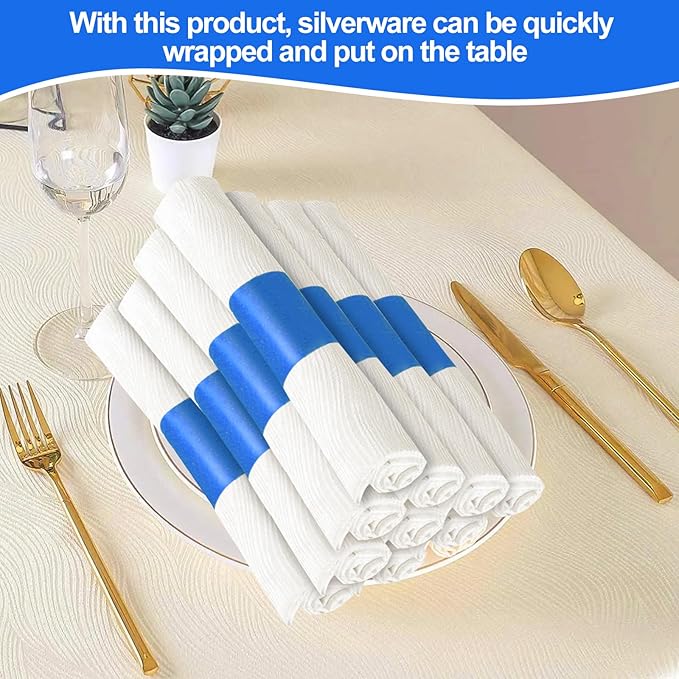 Germiwipe 2500 Pcs Blue Paper Napkin Rings Self-Adhesive,Napkin Bands,Silverware Wraps Bands for Wedding, Family Reunion, Birthday Party
