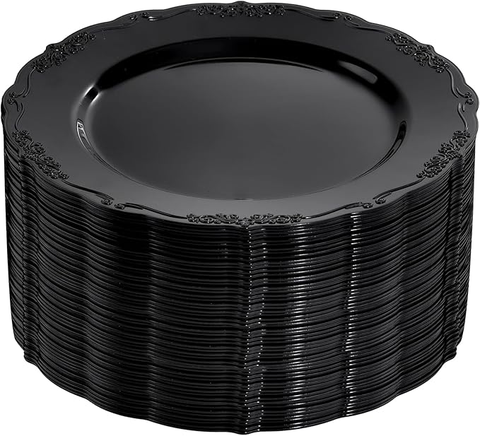 DaYammi 60PCS Black Plastic Plates, Heavy Duty Black Disposable Plates Premium 10inch Dinner Platos Hard Plastic Platos Disposable for Party and Wedding Bridal Shower
