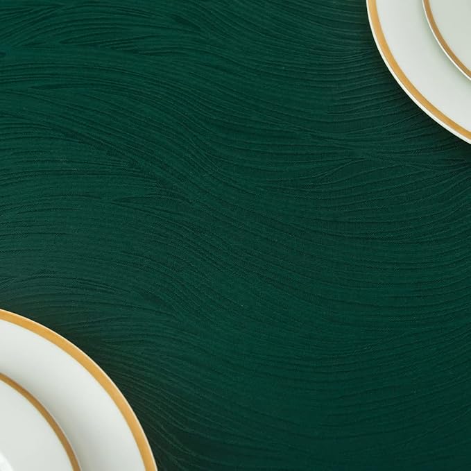 maxmill Christmas Hunter Green Tablecloth, Spill-Proof and Water Resistance Heavy Weight Soft Circular Table Cloth for Christmas, Holiday and Family Gatherings, Dinner Round 90 Inch, Hunter Green