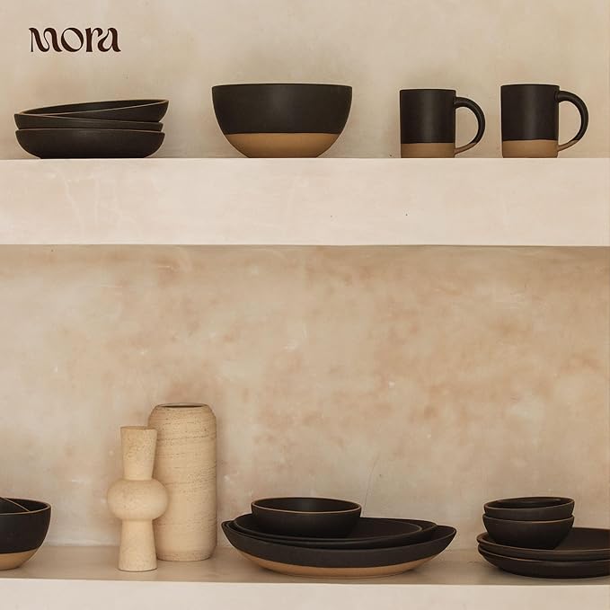 MORA Small Plates Set of 4, 6.5 inch Ceramic Pottery Dessert Plates - Microwave, Oven and Dishwasher Safe - Liquorice