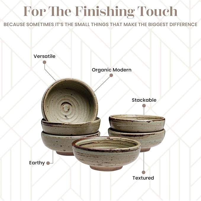 Vikko Small Dipping Bowls, Set of 4 Mini Soy Sauce Dishes, 3" Stoneware Dipping Sauce Cups, Decorative Pinch Bowls for Dips, Condiments, Charcuterie Boards - Microwave and Dishwasher Safe