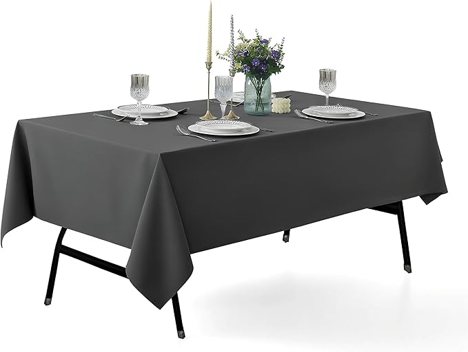 2-Pack 60x84 inch Grey Table Cloths, Solid Stain and Wrinkle Resistant Oblong Tablecloth, Premium Plain Weave Polyester Fabric Rectangle Table Linen Covers for Hotel, Banquet