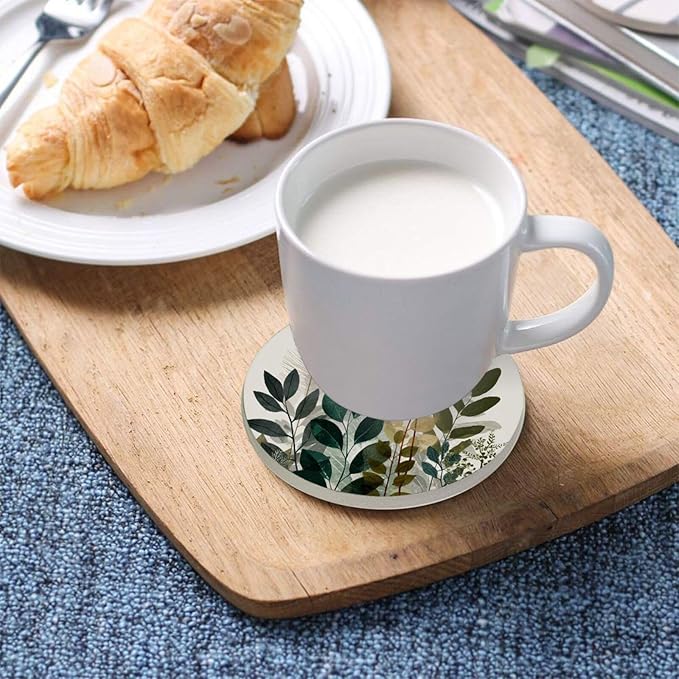 Coasters for Drinks Coaster Drink Set Decorative Coffee Table Desk Cup Mat Spring Cute Cork Bar Backing Round Home Decor Beige Boho Style Leaves28