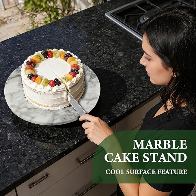 Koville 16'' Marble Lazy Susan Marble Turntable for Kitchen Dinning, Lazy Susans Organizer for Cabinet, Serving Rotation Spinning Tabletop Organizer Swiveling, Spice Rack Storage(Arabescato White)