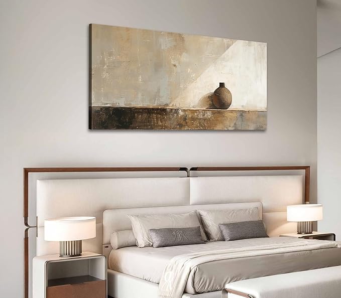 ADJUVANT Wall Art Minimalist Neutral Vase Painting 40" L x 20" W, Earth Tone Canvas Artwork Prints Simple Pottery Pictures Contemporary Rustic Wall Decor for Living Room Bedroom