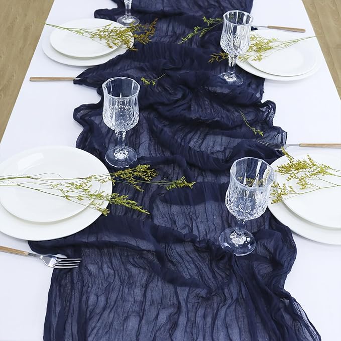 Wedding Cheesecloth Table Runner Bulk Gauze Table Runners Navy Blue 10FT Boho Cheese Cloth Fabric Romantic Wedding Centerpieces for Tables Navy Sheer Chiffon Table Runner for Bridal Party Reception