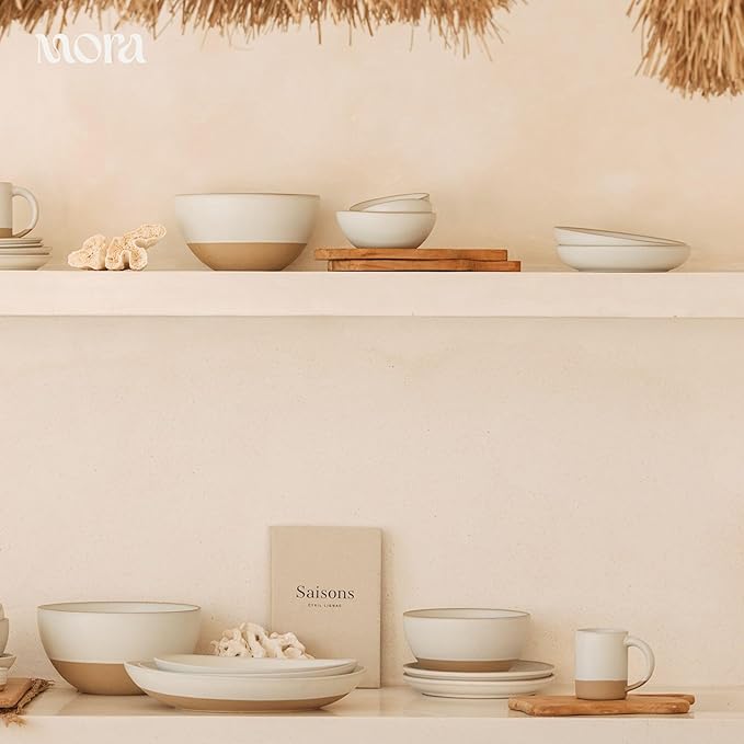 MORA Medium Bowls Set of 4, 28oz Ceramic Pottery Everyday Bowls - Microwave, Oven and Dishwasher Safe - Oat