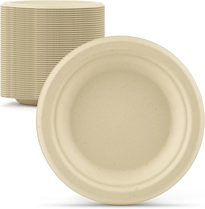 Mat Board Center, 6-Inch, 1000-Count, Compostable Plates, Natural Bamboo Fibers, Everyday Tableware -– Disposable Round Shape - Microwave-Safe - Gluten-Free - Eco-Friendly