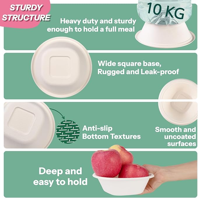 Homestockplus Disposable Bowls 24 Oz [100 Pack] - Compostable Paper Bowl Heavy Duty,Freezer & Microwave Safe Bowl, BPA-Free Eco-Friendly Bowls for Cereal, Rice, French Fries, Party Serving (White)