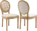 Vintage French Dining Chairs Set of 2, Round Back Velvet Upholstered Accent Chairs with Nailhead Trim and Solid Wood Frame, Elegant Sillas de Comedor for Dining Room & Kitchen, Beige