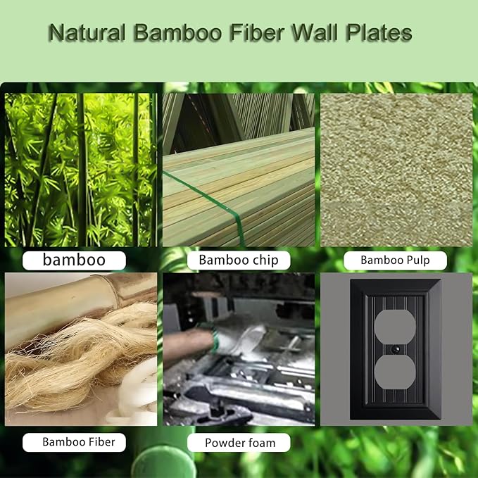 Beadboard Outlet Covers Wall Plates, Bamboo Fiber Light Switch Covers, Natural Material Electric Receptacle Decorative Switch Plate Outlet Cover Matte Black (1 Gang Duplex 4 Pack)