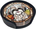 Drink Coaster Set of 6, Shih Tzu Dog Mom Lover Gift,Leather Drink Coasters with Holder,6 Pack Cup/Bar/Drink Coasters for Table/Drinks/Coffee Protection Housewarming Gift