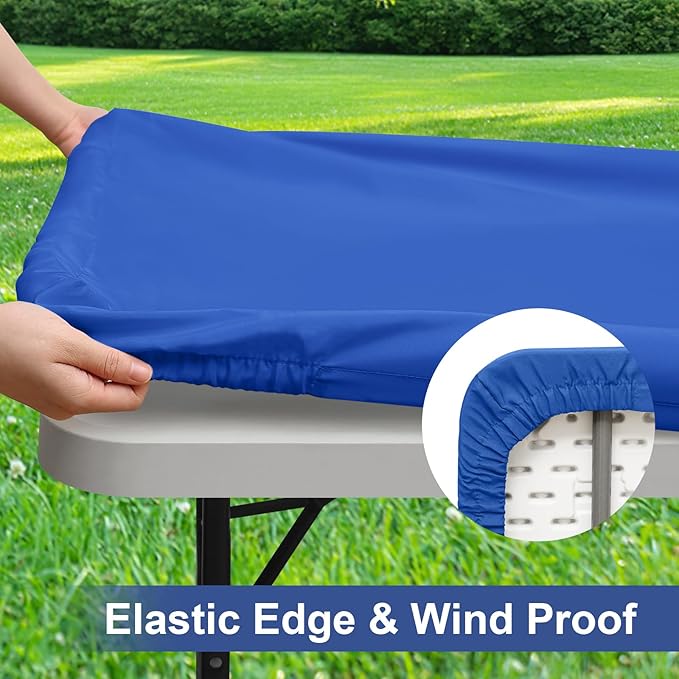 homing 2 Pack Rectangle Table Cloth, Elastic Fitted Fabric Tablecloth Fits for 4 Foot Folding Tables, Washable Table Cover for Picnic, Camping, Indoor & Outdoor (Blue, 24" x 48")