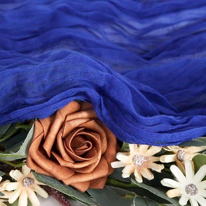 FUHSY Blue Cheesecloth Table Runner 10 Pack 10FT Rustic Gauze Table Runners Wedding Cheese Cloths Boho Table Runner Cheesecloth Fabric Royal Blue Cheesecloth Runners Bulk for Dinner Party Decor
