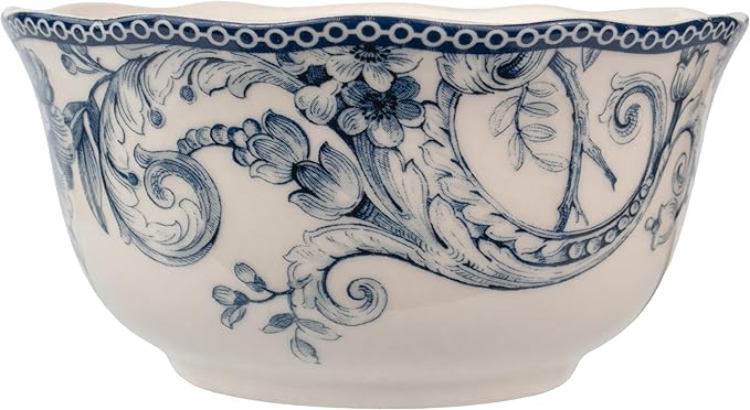 222 Fifth Adelaide 16-Piece Square Floral Dinnerware Set – Service for 4, Blue & White Porcelain Plates & Bowls, for Everyday Dining & Entertainment, Microwave & Dishwasher Safe, Chip Resistant