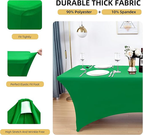 2-Pack 8ft Spandex Table Covers for Rectangle Folding Tables - Washable Elastic Tablecloth - Ultimate Fitted Table Protector for Birthday Parties, Trade Shows, Banquet