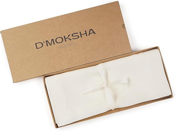 D'Moksha Homes Linen Ivory Table Runner 48 Inches - 100% Pure Linen Small Table Runner 14 x 48 Inch for Coffee Tables, Dresser, Valentines, Spring, Easter - Machine Washable