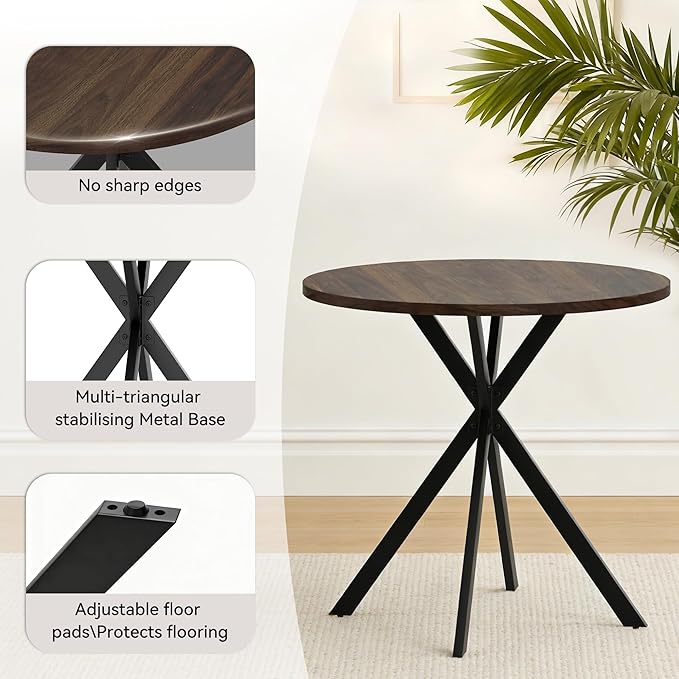 31.5" Round Dining Table Chairs Set for 2, Small Dining Table Chairs Set Space-Saving, Small Dinette Sets for 2 for Kitchen Dining Room Apartment(Walnut Table + Gray Chairs)