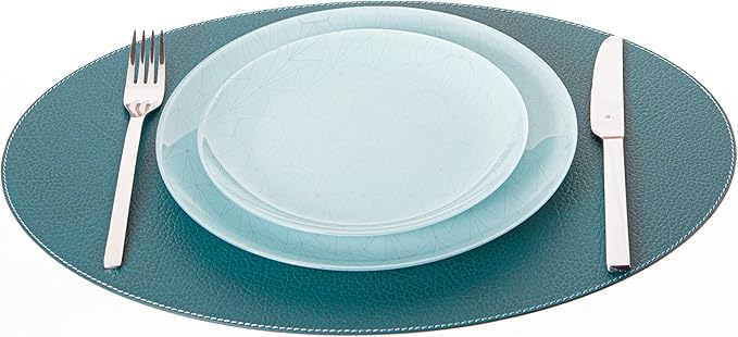 Nikalaz Oval Placemats Set (Pack of 4) Recycled Leather Table Mats 18 x 13 inches (45.7 x 33 centimetres), Kitchen Dining Table Decor by Nikalaz (Petroleum Green)