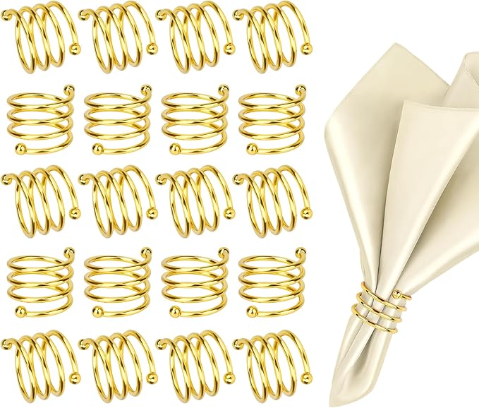 Gold Napkin Rings Set of 20, Round Metal Napkin Ring Holder, Napkin Cloth Holder Rings Gold Halloween Fall Thanksgiving Christmas Valentine Thankful Napkin Rings Coffee Dining Wedding Table Decor