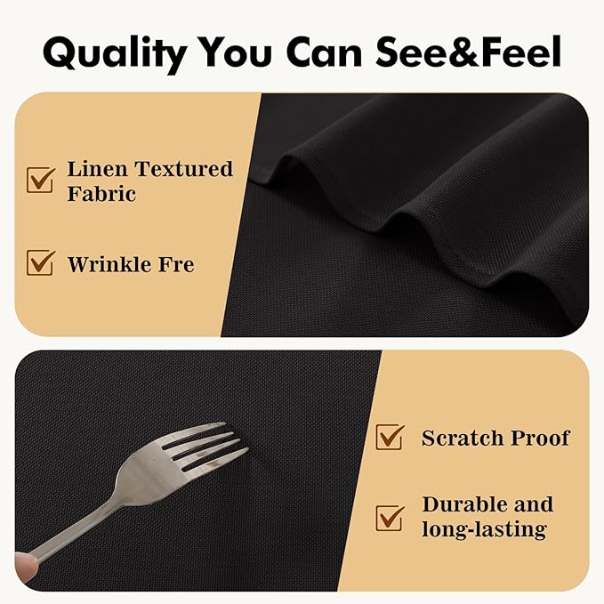 JIUZHEN Round Tablecloth Linen Textured Wrinkle Stain Resistant Farmhouse Table Cloth Decorative Fabric for Kitchen, Dining, Party, Wedding,Outdoor Use,80 Inch Round,Black
