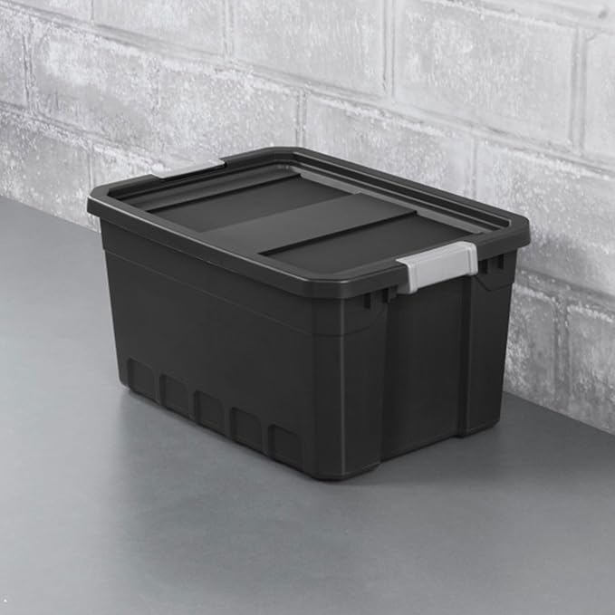 Sterilite 12-Pack Plastic Storage Bins with Lids, Stackable Containers, 19 Gallon, Black