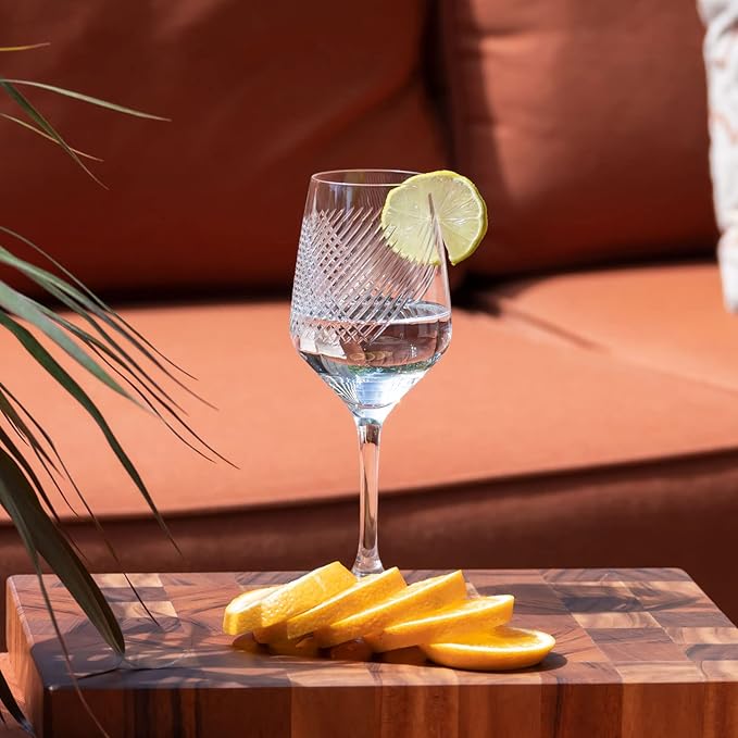 Rolf Glass Bourbon Street 10.75oz White Wine Stemmed Wine Glass Set of 4 | Lead-free Glassware | Diamond-Wheel Engraved and Polished | Classically Modern Designs | Made in the USA
