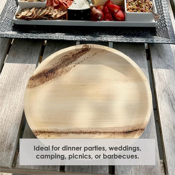 NEATtable Palm Leaf Plates | Disposable & Compostable | Eco Friendly & 100% Natural | Great for Outdoor Events, Weddings, Parties, Barbecues | 8-inch Round Plate, Pack of 25