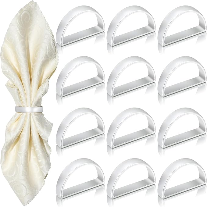 KPOSIYA Napkin Rings Set of 8, Metal Silver Napkin Rings Bulk for Table Settings, D-Shape Napkin Holders Rings for Dinner Table Decor, Easter, Fall,Thanksgiving, Christmas, Party,（Silver 8 pcs）
