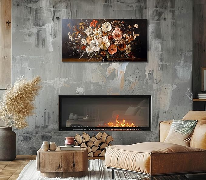 ADJUVANT Wall Art Vintage Floral Bouquet in Vase 60"L x 30"W, Flowers Canvas Painting Botanic Artwork Retro Blossoms Prints Graceful Floral Wall Decor for Living Room Bedroom Dining Room Home Office
