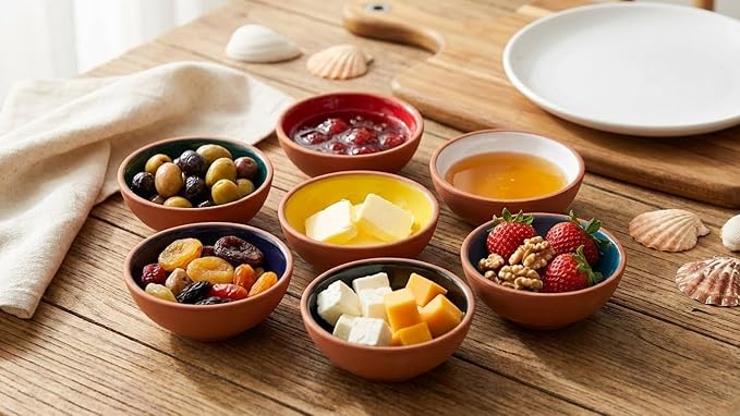 Terracotta Pinch Bowls Set of 8 – Small Ceramic Prep Bowls for Spices, Sauces & Dips – Mini Dipping Bowl for Kitchen Prep, Serving & Charcuterie – Colorful Handmade-Style Bowl