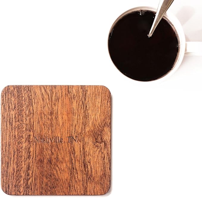 Nashville, TN Map Coaster by O3 Design Studio, Set of 4, Sapele Wooden Coaster with city map, Multiple city optional, Handmade