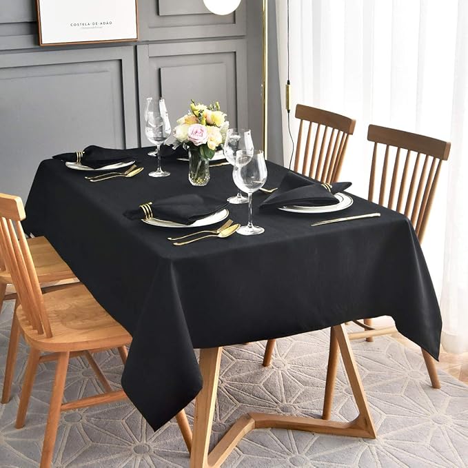 maxmill Jacquard Tablecloth Swirl Design Spillproof Wrinkle Free Heavy Weight Soft Table Cloth Decorative Fabric Table Cover for Outdoor and Indoor Use Oblong 60 x 120 Inch Black