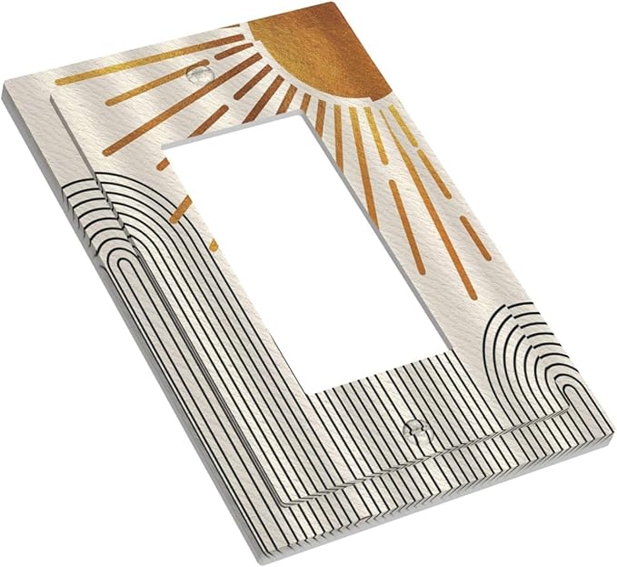 Outlet Covers Mid Century Boho Sun Beige Minimalist Abstract 1 Gang Wall Plate Single Rocker Light Switch Cover Decorative GFCI Receptacle Electrical Switchplate for Bathroom Bedroom （2 Pack）