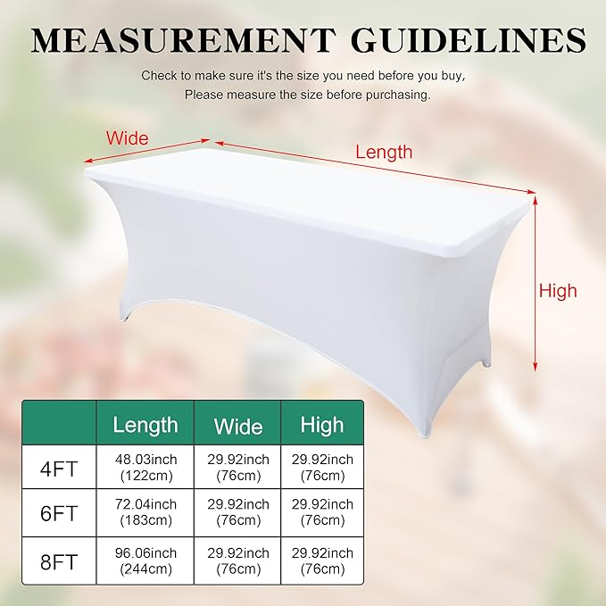 4FT Table Cloth for Rectangular Fitted Events Stretch White Table Covers Washable Spandex Tablecloth Protector for Party, Wedding, Cocktail, Banquet, Festival