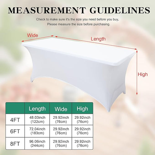 4FT Table Cloth for Rectangular Fitted Events Stretch White Table Covers Washable Spandex Tablecloth Protector for Party, Wedding, Cocktail, Banquet, Festival