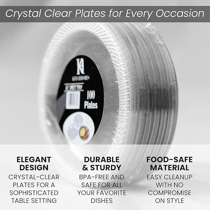 6 Inch Clear Plastic plates - Flexible 100 Pack clear plastic plates for Dessert, Appetizers, BBQ, Party, Travel, and Events - Microwave Safe, Recyclable & Disposable Plates