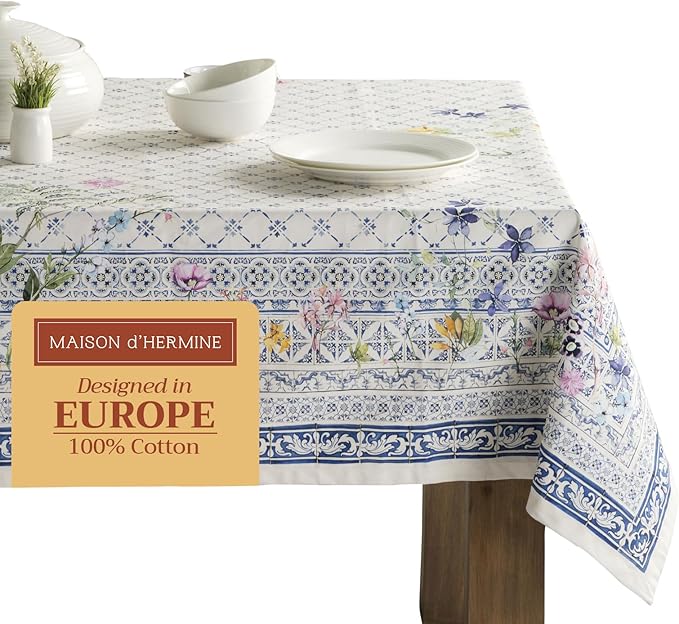 Maison d' Hermine Table Cloth Square Table 100% Cotton 54 x 54 Inches Tablecloth Reusable Decorative for Dining Room Farmhouse Home Valentines Day Decorations Spring Summer - Faience