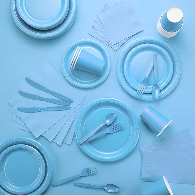 Disposable Paper Plates Blue, 7 Inch Paper Dessert Plates, Strong and Sturdy Disposable Plate for Party, Dinner, Holiday, Picnic, or Travel Party Plate, Pack of 50