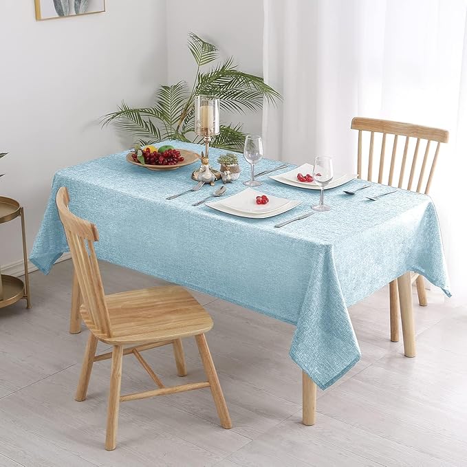 Hiasan Faux Linen Rectangle Tablecloth - Wrinkle and Stain Resistant Washable Table Cloth for Kitchen Dining Room Holiday Table Cover for Dinner, Lux Slate Blue, 60 x 140 Inch