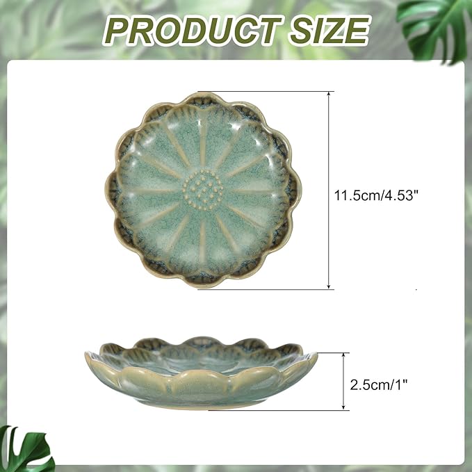 uxcell 1Pcs Ceramics Jewelry Plate, Sunflower Shape Key Holder Bowl for Entryway Table Decor Small Ring Tray Dish Gift for Women Girlfriend, Dark green