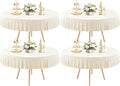4 Pack Ivory Spandex Round Tablecloths for 60 inch Table, Stretchy Fitted 5FT Table Cloths with Skirt, Wrinkle Free for Wedding Party Dining Banquet