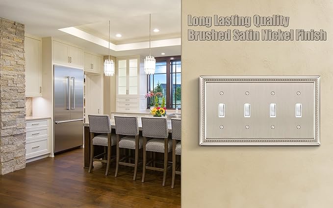 Henne Bery Sunken Pearls Heavy Duty Decorative Wall Plate Switch Plate Outlet Cover (Quad Toggle, Satin Nickel)